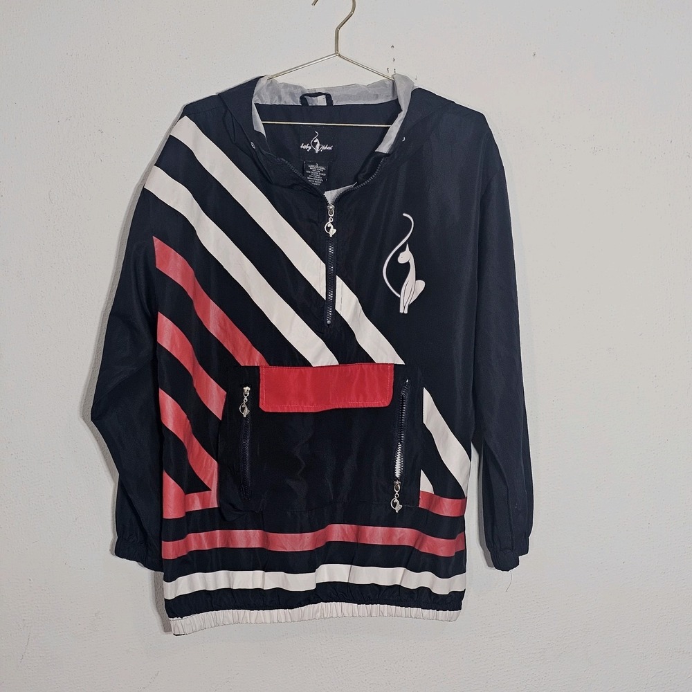 VTG Y2K Baby Phat Women's Sz 2X Striped Windbreaker 1/2 Zip Jacket Cat Logo
